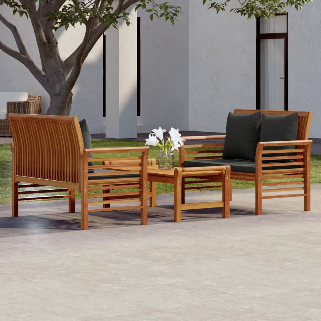 3 Piece Garden Lounge Set with Cushions Solid Acacia Wood