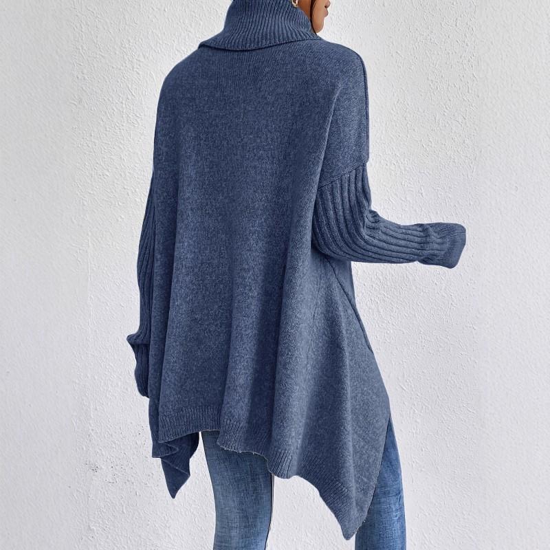 Womens Oversized Loose High Neck Knit Sweater Fall Winter Casual Long Sleeve Pullover In Solid Colors