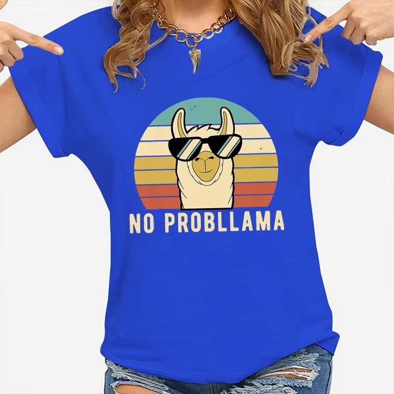 Summer Unisex Vintage Top Funny Llama Graphic Printed T-shirt Fashion Creative Design T Shirt Female Casual Crew Neck Loose Y2K