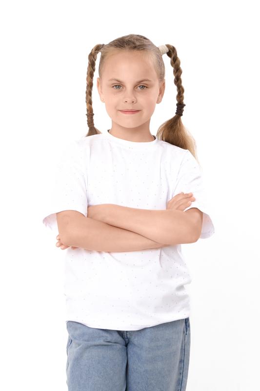 T-shirt for Girls – Soft Knitted Fulicra with Rhinestones, Straight Cut, Various Colors Summer 6414-105-5 HC