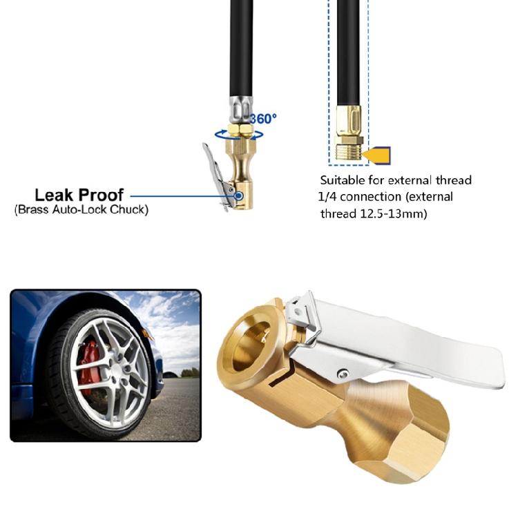 Air Chuck Normally Open Lock On Tire Chuck with Clip for Inflator Gauge
