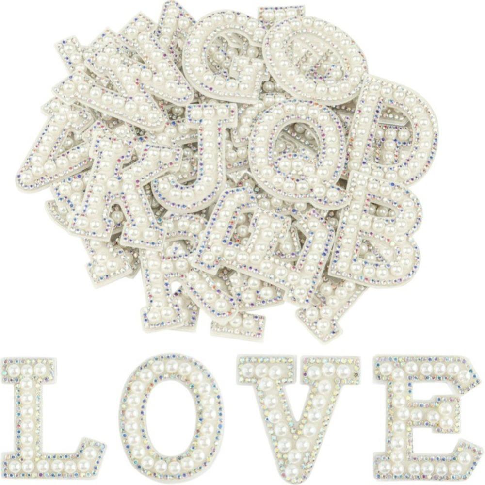 26Pcs A-Z Alphabe Rhinestone Letter Patches English Alphabet Pearl Alphabet Patch  Clothes