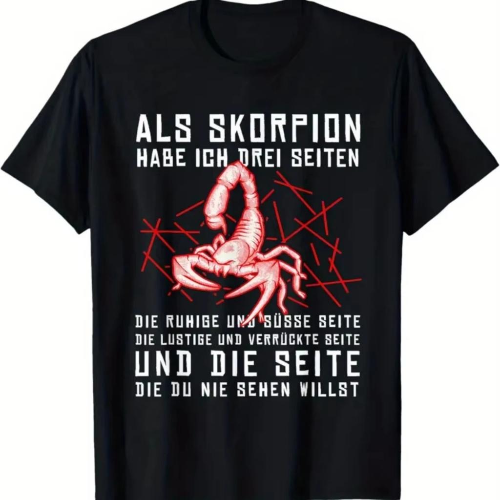 Maglietta di Compleanno Segno Zodiacale Scorpione con Proverbi Tedeschi Stampa Scorpione Umoristica Parole Tedesche Scorpione per Uomo Maglietta Casual Estiva
