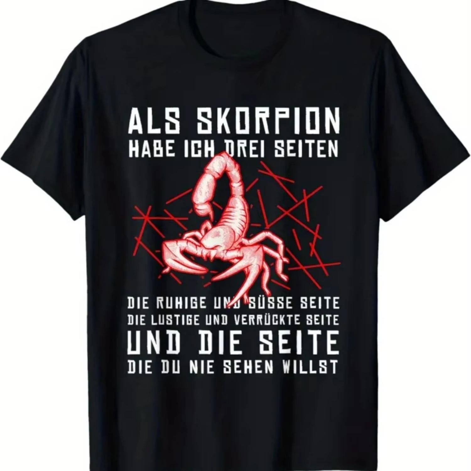 

Scorpio Zodiac Birthday T-Shirt with German Proverbs Humorous Scorpion Print German Words Scorpio for Man Casual Summer Tee S разноцветный