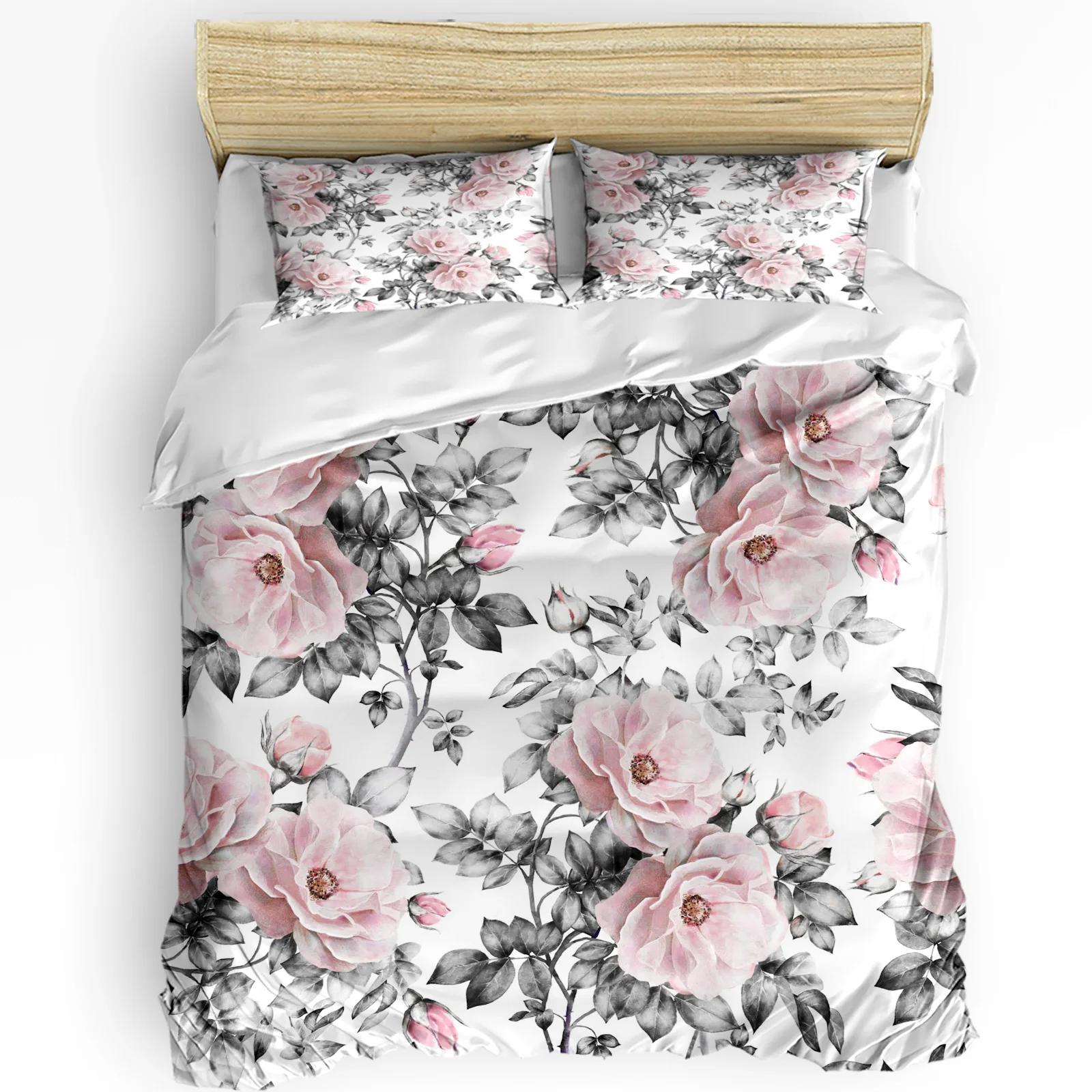 

Roses Pink Flowers Duvet Cover Bed Bedding Set For Double Home Textile Quilt Cover Pillowcases Bedroom Bedding Set (No Sheet) EU single(135x200cm)