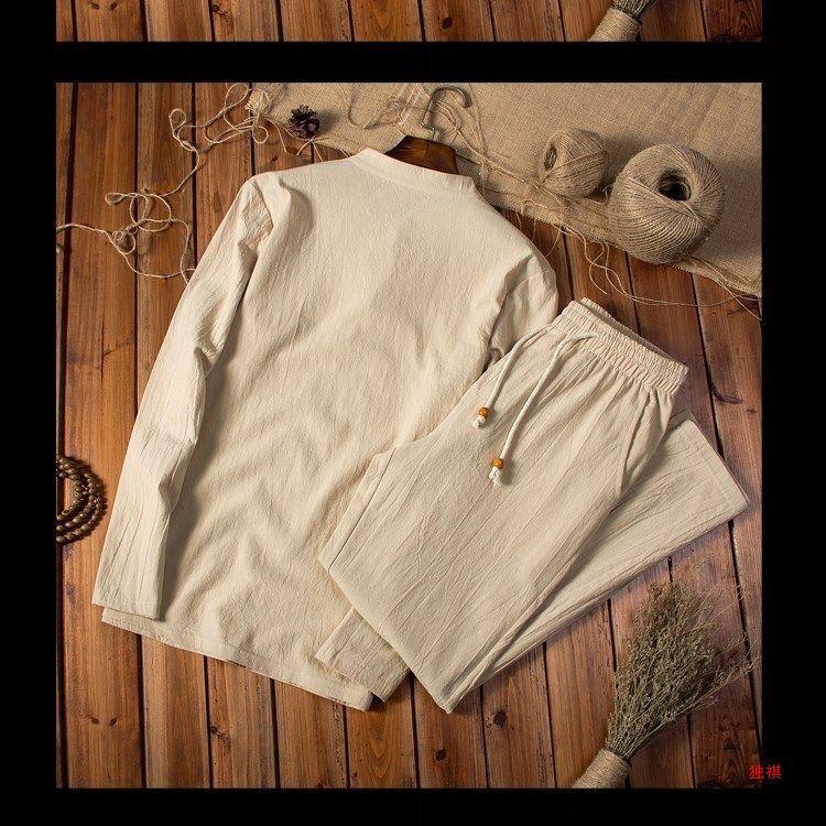 Men's Cotton-Linen Chinese Style Suit: Long-Sleeved, Loose Fit for Middle-Aged and Elderly - Perfect for Spring and Autumn.