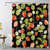 Red Strawberry Shower Curtain for Bathroom Nature Fruit and White Floral Green Leaf Plant Bathroom Shower Curtains with Hooks, Spring Country