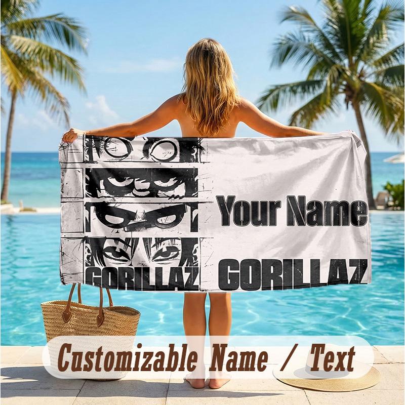 Custom Text Beach Towel, Soft Absorbent Swimming Multi-use TowelGorillaz