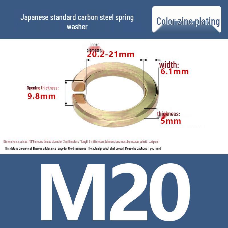 Level 8 Blackened Stainless Steel Anti-Slip Spring Washer, Japanese Standard, Sizes M6, M8, M10, M20.
