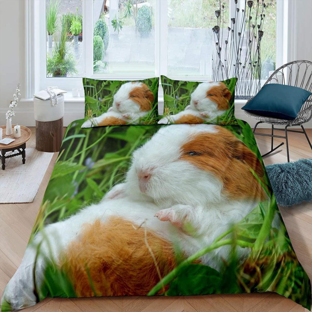 Guinea Pig Duvet Cover Set Cute Kawaii Wild Animal King Queen Size For Kids Boys Girls Polyester Comforter Cover With Pillowcase