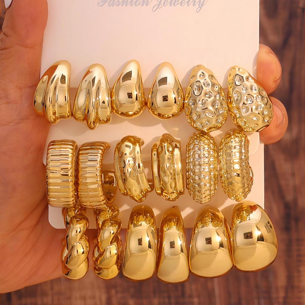Women's Geometric Gold Teardrop and Twist Earring Set (3-9 Pairs)