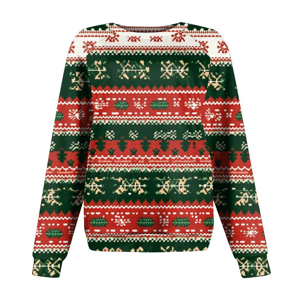 Women's Fashion Casual Long Sleeve Christmas Printed Neck Sweatshirt Top