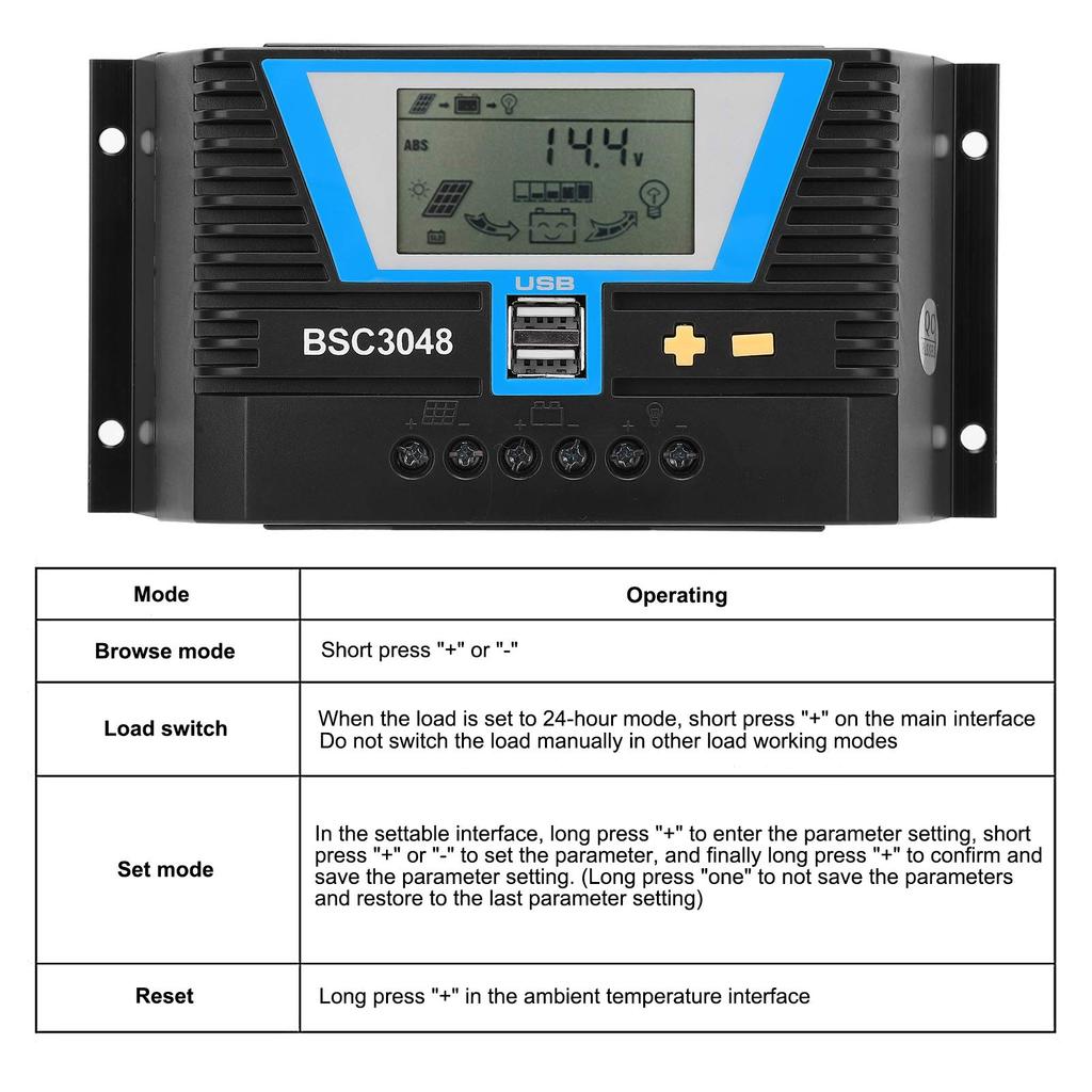 Acogedor Solar Charge Controller 40A, Adjustable Solar Panel Charge Controller 12V/24V/36V/48V, Intelligent Recognition, for Various Batteries.