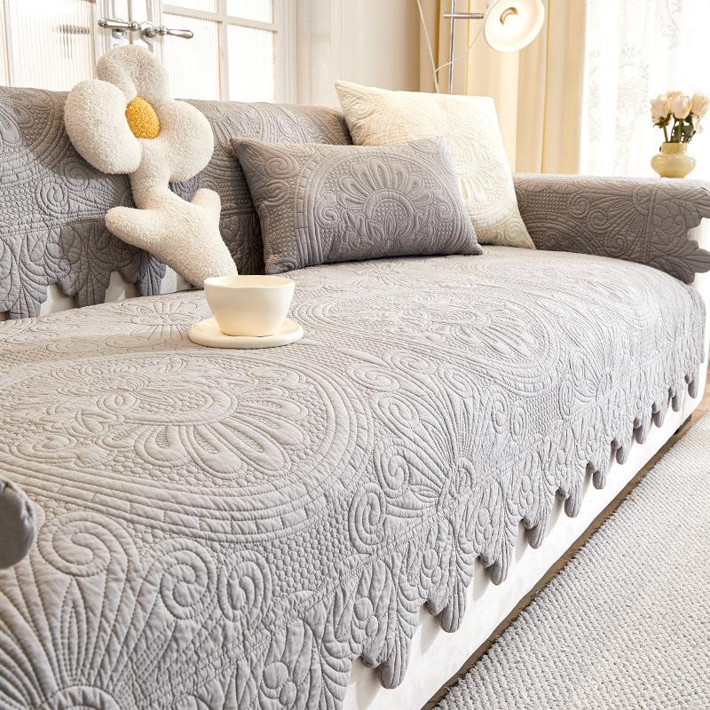 French Retro Solid Color Sofa Cushion 2025 New Special-shaped Light Luxury Seat Cushion Washed Cotton Four-season Universal Sofa Cover