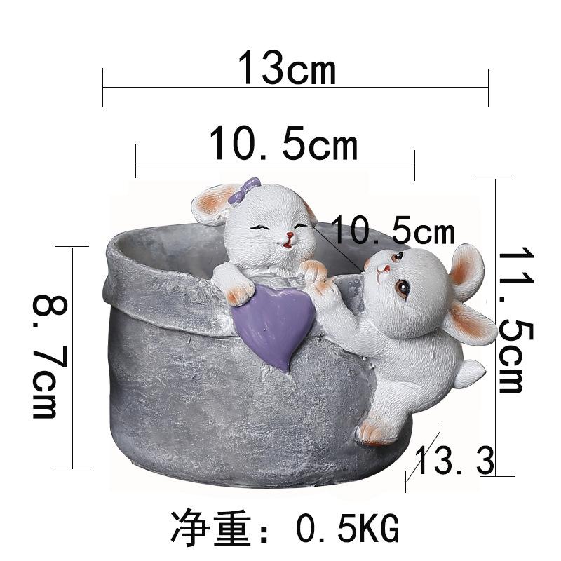 Cartoon Animal Cute Rabbit Gardening Succulent Flower Pot Plant Micro Landscape Green Plant Wenzhu Resin Pot Ornament