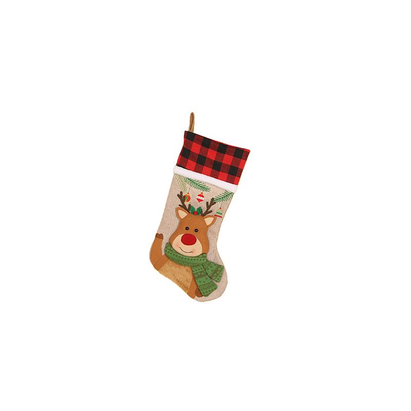 Christmas Stockings, Christmas Stocking Deer Santa Snowman Burlap Plaid Xmas Stocking Holiday Christmas Decoration For Family
