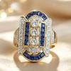 Bague de luxe neuve pour femme, plaquée or, diamant, saphir, bijou de luxe, bijou de mariage européen et américain