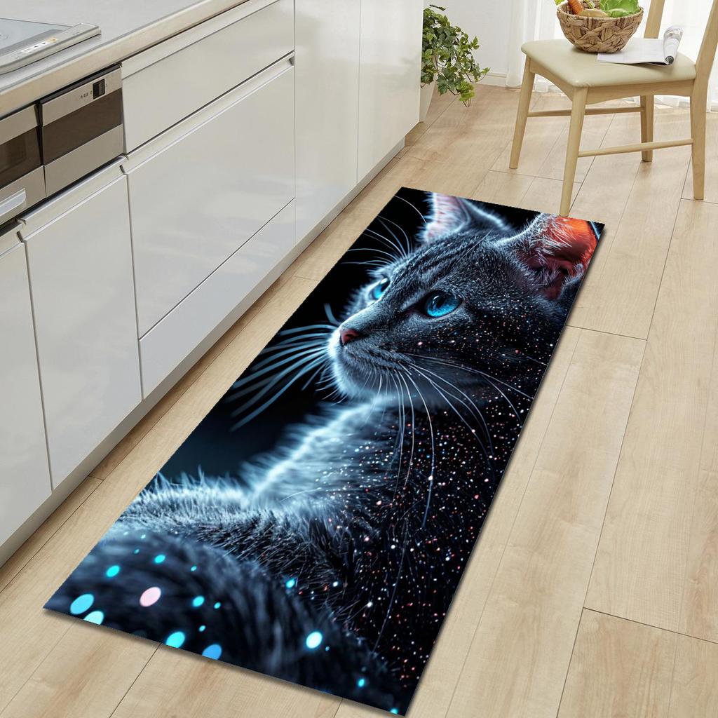 1Pcs Cute Cat Pattern Floor Mat Modern Kitchen Polyester Rug Non-Slip Colorful Indoor Carpet, For Home Bathroom Bedroom Living Room Decor