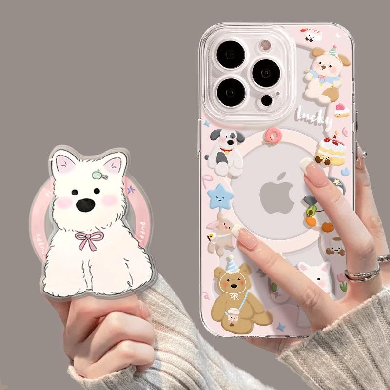 Children's fun doll Apple iphone17promax mobile phone case 17pro airbag bracket 17 transparent magnetic case