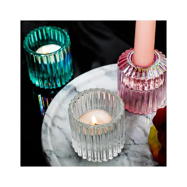 Niche Creative Vertical Stripes Double-use Glass Candle Holders Stand for Christmas and Valentine's Day Home Decoration