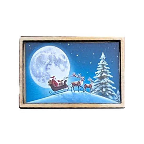 Mini Framed Christmas Pictures Wooden Xmas Scenes Decorations Miniature Framed Christmas Ornaments for Festive Decor DIY Craft