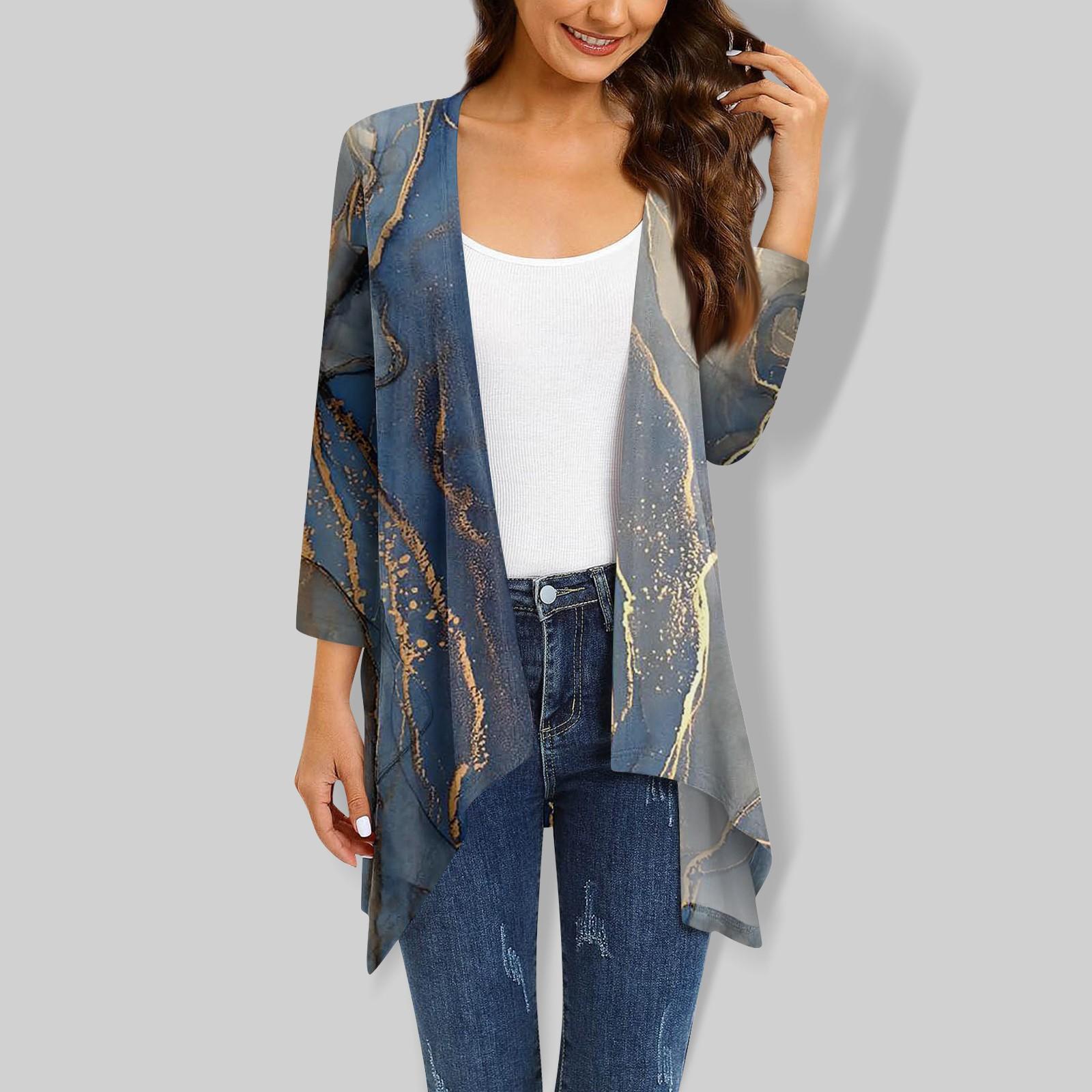 

Женский кардиган неправильной формы с принтом, рукавами три четверти и карманной курткой XL