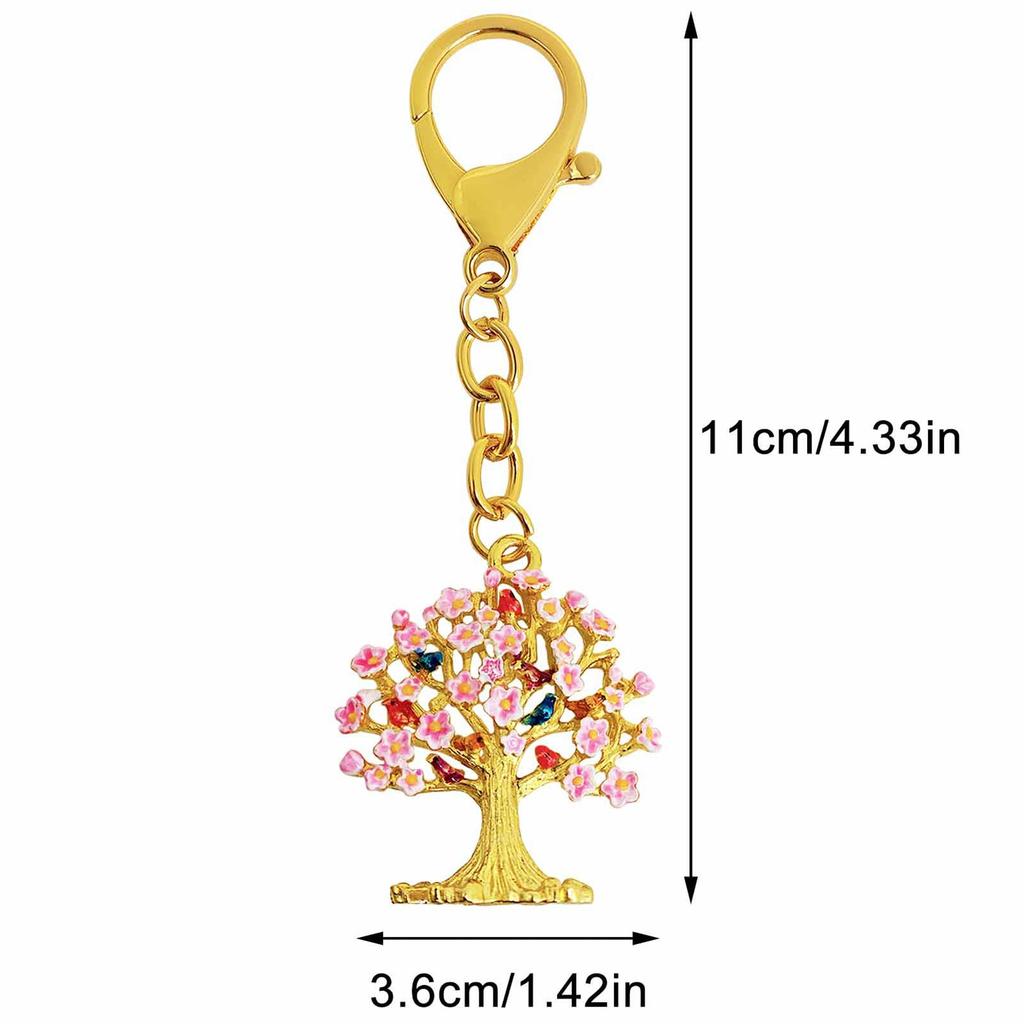 [YISHUI] Good Luck and Wealth Keychain with Cherry Blossom Tree Design - 9 Little Birds, Spring Energy Amulet, Wealth Expansion, New Beginnings,