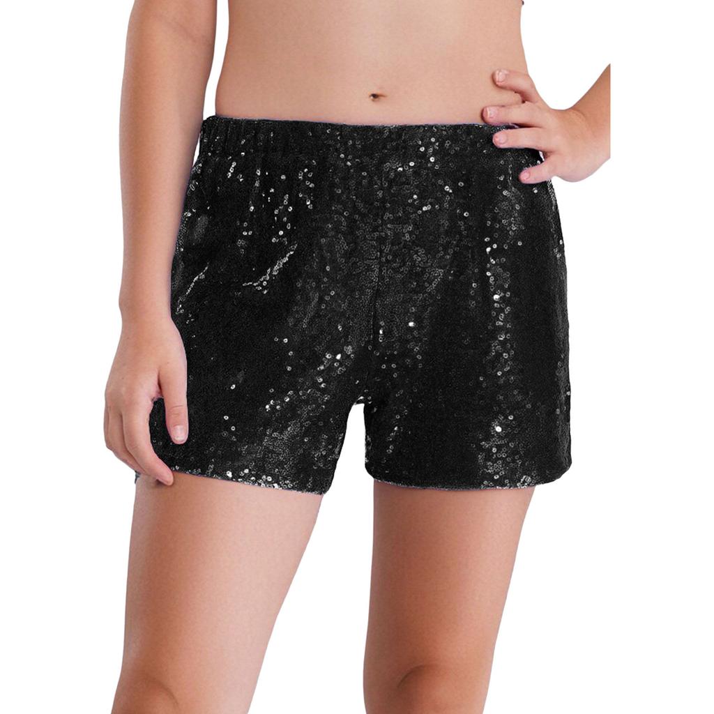 Girls Sequined Dance Shorts Elastic Waist Shiny Sequins Jazz Performance Cheerleading Competition Bottom