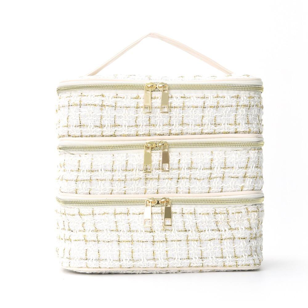 Portable 3 Layer Cosmetic Bag Large Capacity Zipper Makeup Bag Travel Washing Bag Travel белого золота