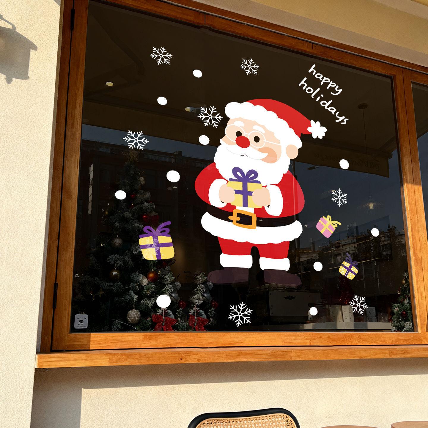 

Santa Claus Static Cling Shop Window Holiday Store Decorations Window Flowers Stickers