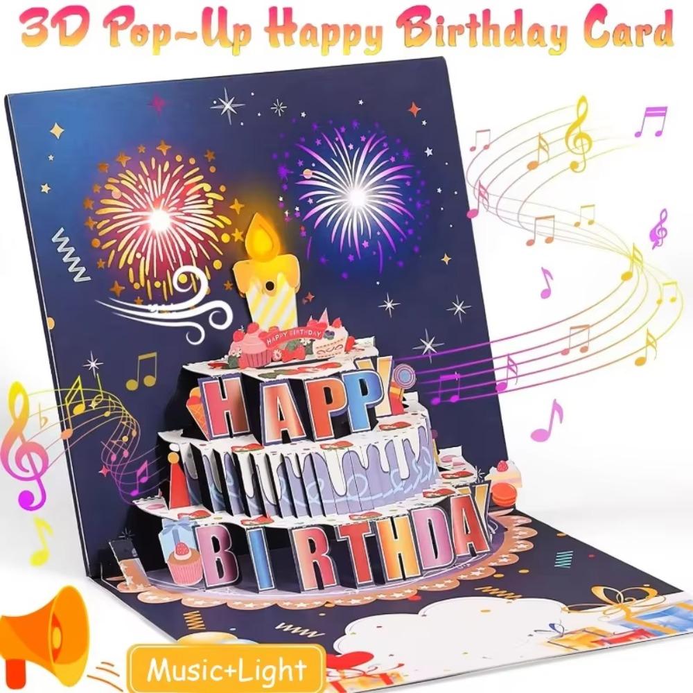 Fireworks Effect 3D Popup Greeting Card Musical and Light Luxurious Foil Stamping Cards  Child