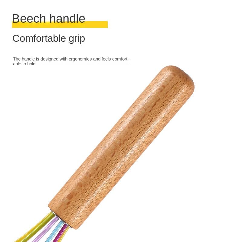 1pc silicone egg beater 10-inch wooden handle manual cake creamer and noodle mixer baking tool