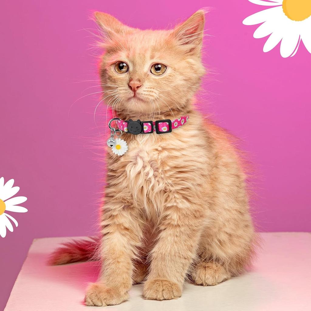 Floral Cat Collar Breakaway with Daisy Pendant, Cute Flowers Daisy Cat Collars for Girl Cats, Safety Removable Cat Collars for Kittens Soft Kitty