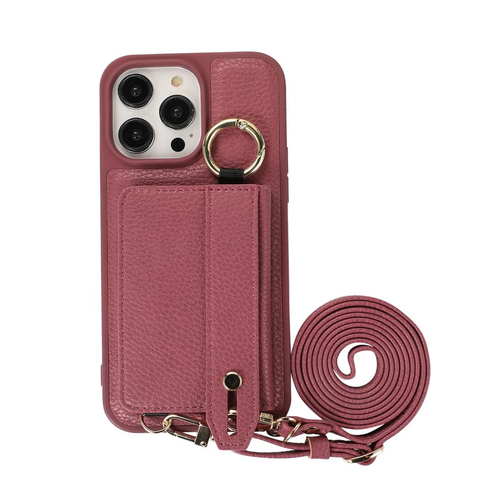 Crossbody Lanyard Phone Case for IPhone 15 14 Plus 13 12 11 Pro Max Card Holder Wallet Leather Cover with Wrist Shoulder Strap
