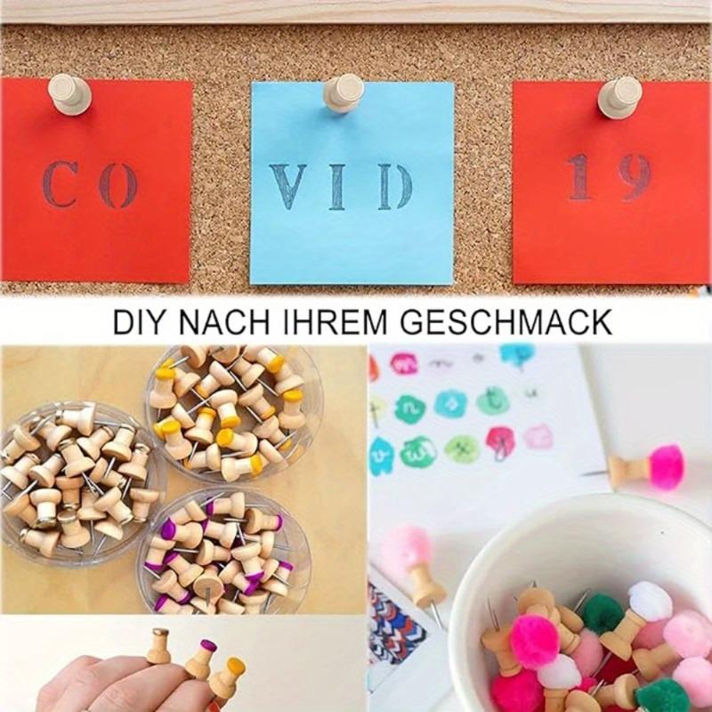 50Pcs Wooden Push Pins Cork Drawing Pins Wood Thumb Map Tacks for Cork Boards and Home Office Craft Projects