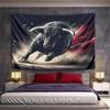 Charging Black Bull with Red Cape Pattern Wall Hanging Tapestry Decorative Tapestry Home Decor for Bedroom and Living Room
