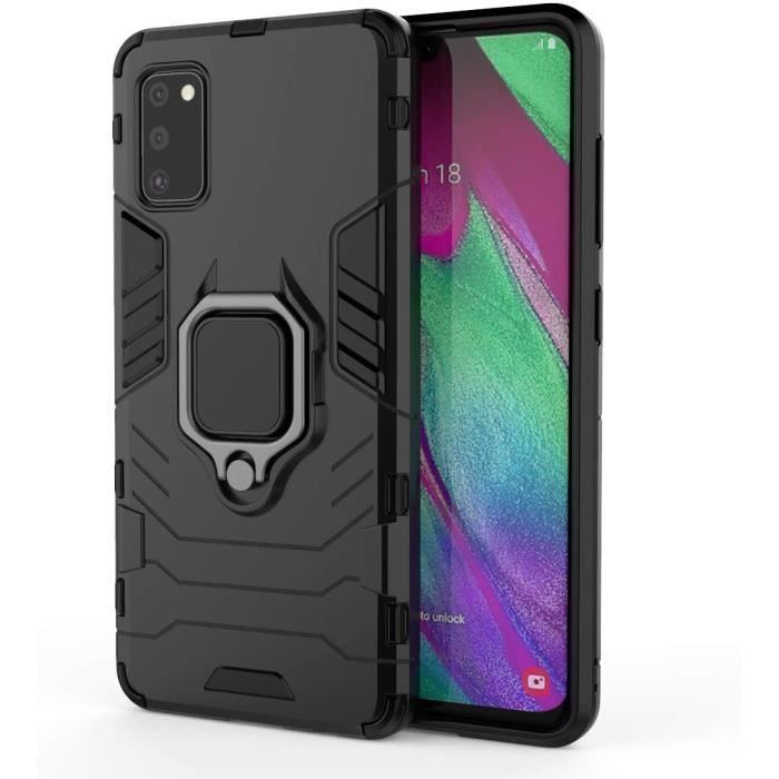 Coque pour Samsung Galaxy A41 Nouveau Robuste Anneau Support [Fonctionne avec Support De Voiture Magnétique] Étui Housse, Noir