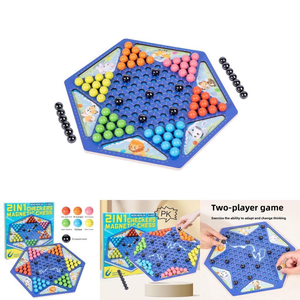 Wooden Childrens Magnetic Puzzle Board Game With Twoinone Checkers For Kids Playroom