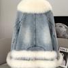 Winter Design Fur Collar Blue Denim Jacket Fashionable Thickened Niche Warm High-end Plush Coat