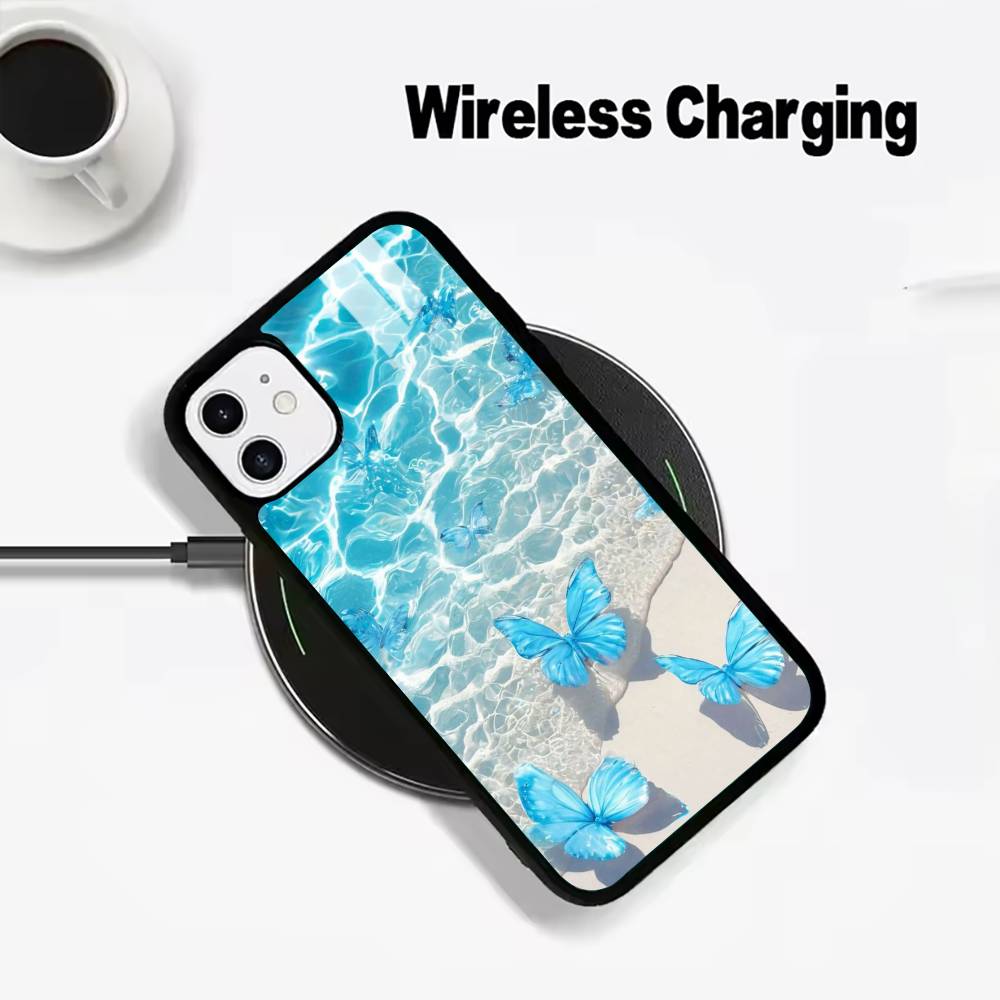 Blauer Schmetterling Meereswelle Für IPhone17 16 15 14 13 12 11 Plus Pro Max Plus Kabelloses Ladegerät Handyhülle