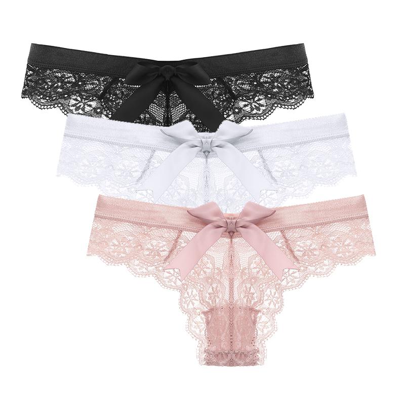 Sexy Lace Thongs Kvinner Tilbake Søt Sløyfe Truser Sømløse Bikinier Dame Undertøy
