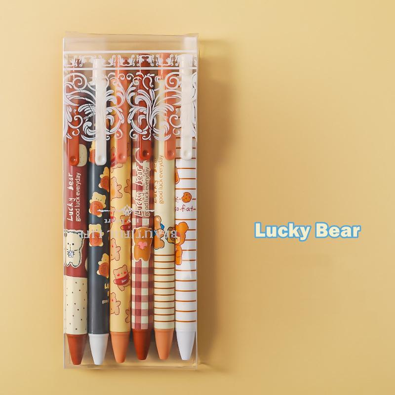 

6 шт., набор гелевых ручек с рисунком «Мультяшный медведь», шариковая ручка 0,5 мм, черные чернила для письма, офисные школьные принадлежности, награда