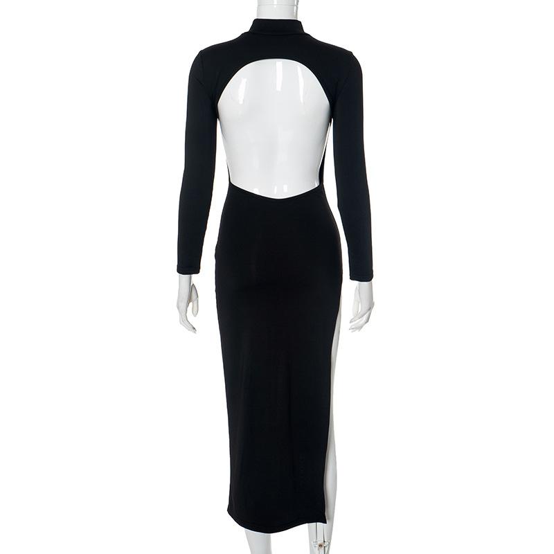 Sexy štíhlé šaty s dlouhým rukávem a dutým zadním dílem