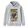 Kids Boys Girls Pullover Hoodie, Retro Comic Print Long Sleeve Casual Hooded Sweatshirt for Super Hero Themed Daily Wear