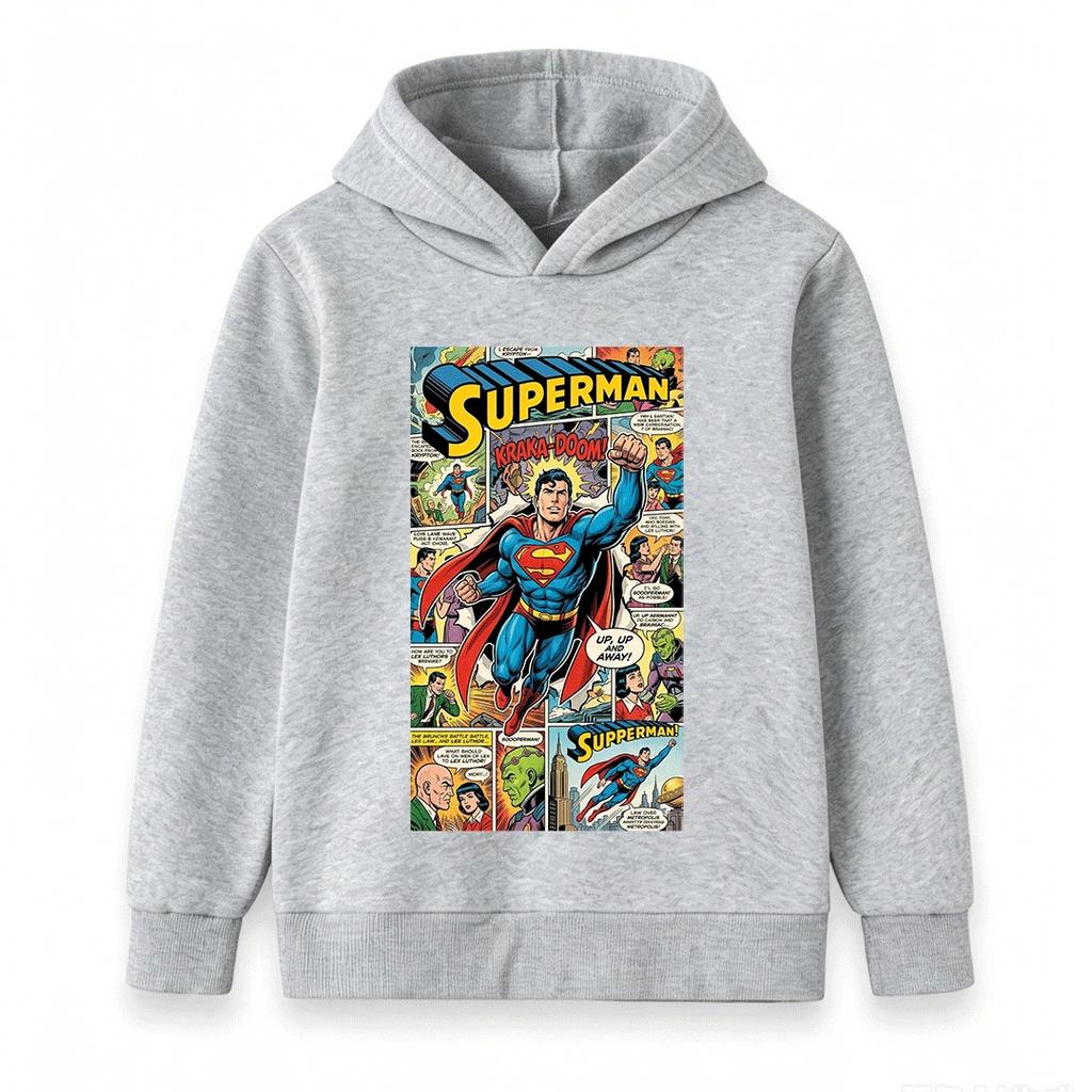 Kids Boys Girls Pullover Hoodie, Retro Comic Print Long Sleeve Casual Hooded Sweatshirt for Super Hero Themed Daily Wear