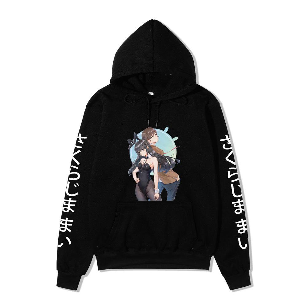 Rascal Does Not Dream of Bunny Girl Senpai Mai Sakurajima Unisex Fleece Hoodie Vertical Japanese Text Sleeve Anime Print Long Sleeve Sweatshirt