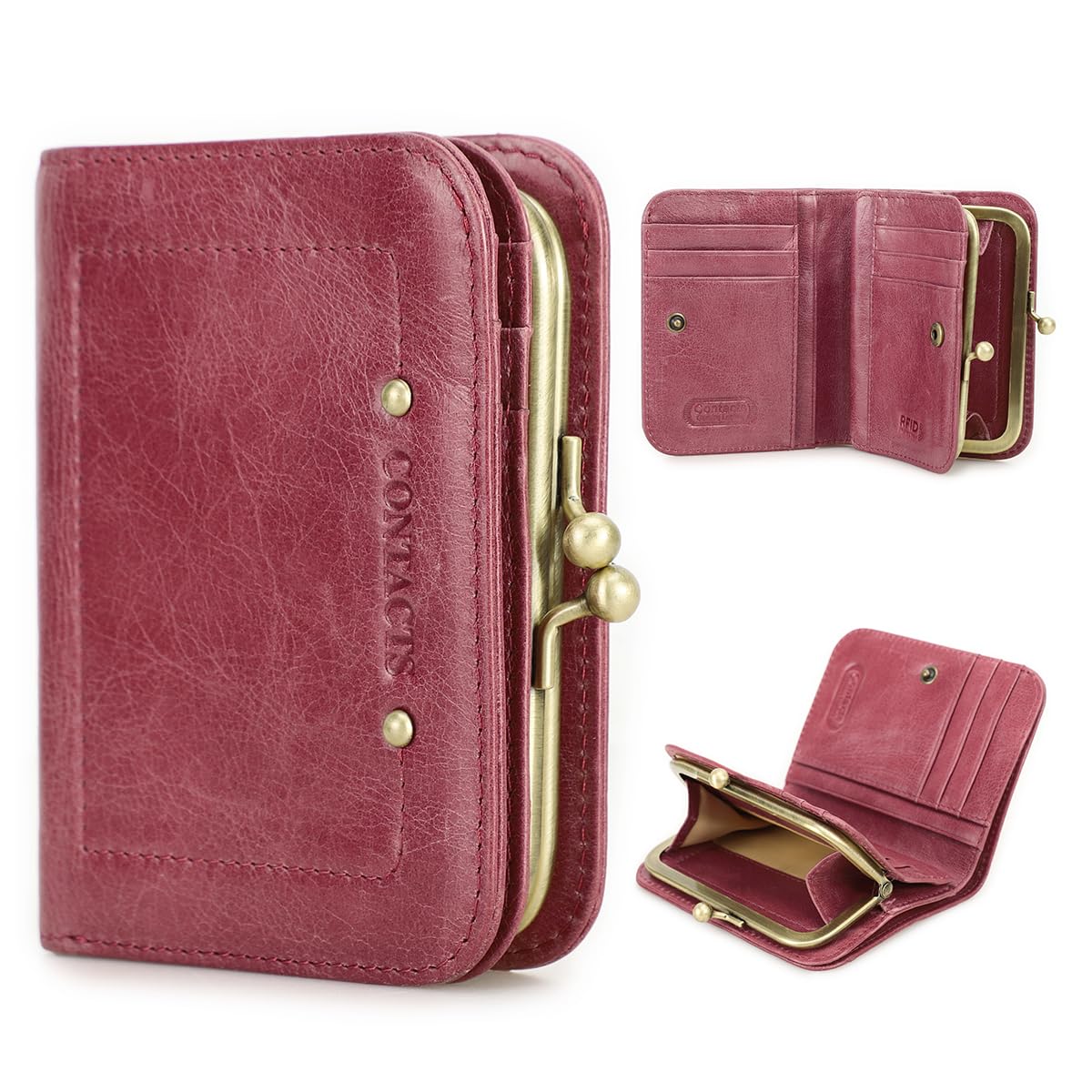 

серия Кожаный кошелек с RFID 9 карт Монета и Розовый Контакт s Полнозерновой Двустворчатый Блокирующий, Слоты, Карман, Кошелек, Женский кошелек,