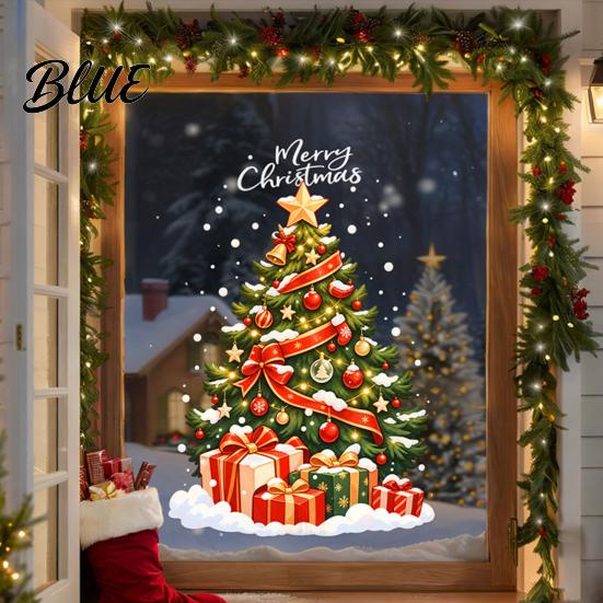 Reusable Static Stickers Christmas Tree Window Cling Xmas with Colorful Balls and No Glue Gift Boxes Holiday PVC Decals for Glass Doors Showcases