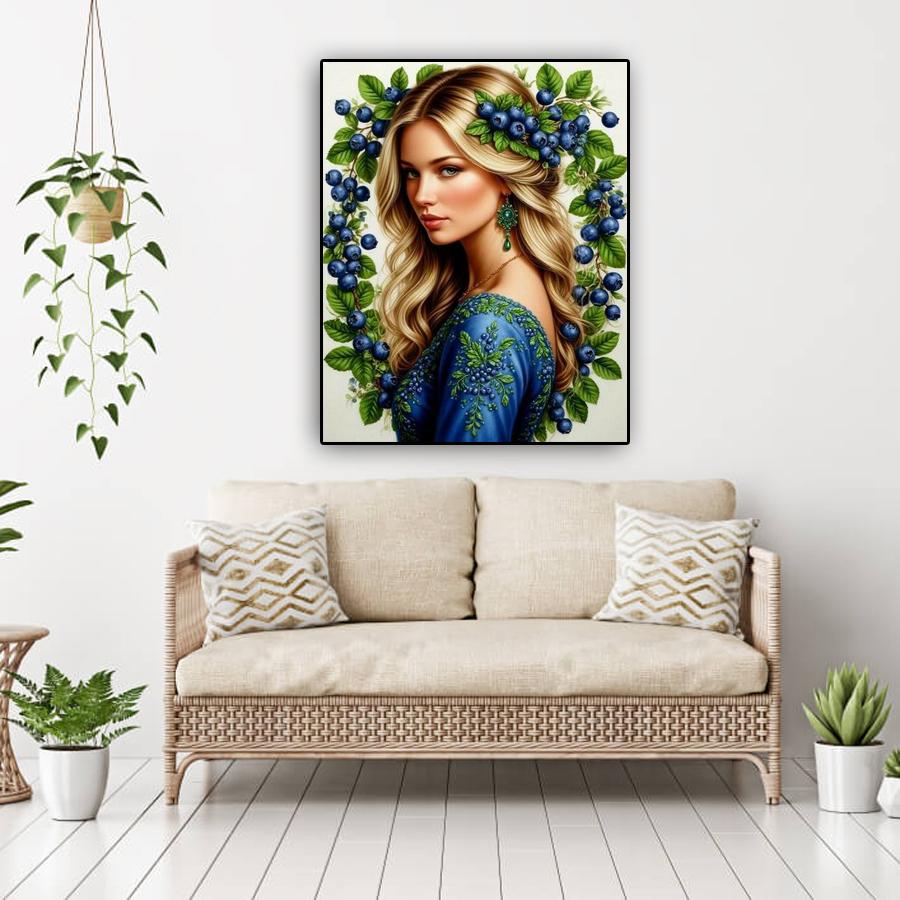 Diamond Painting New Collection Beautiful Woman and Blueberry Diy Full Square Round Drill Rhinestone Embroidery Sale Girl Mosaic Cross Stitch Kits