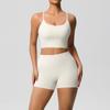 Women's Fashion Solid Color Back Top Tight Breathable Yoga Clothing Sports Running Fitness Shorts Set